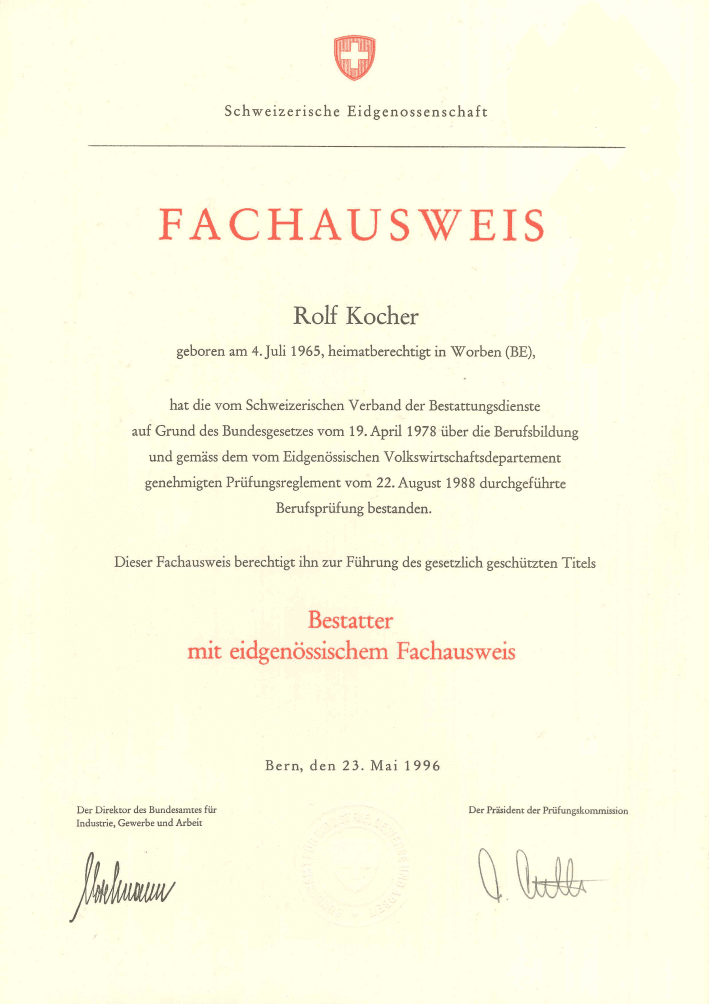 Eidgenössischer Fachausweis Bestatter